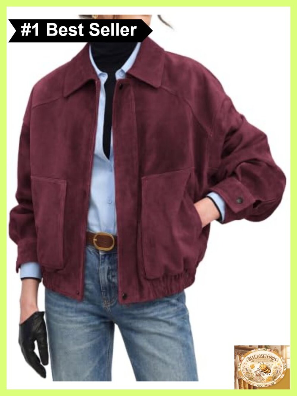 Faux Suede Bomber Jacket Oversized Zip Front Casual Coat